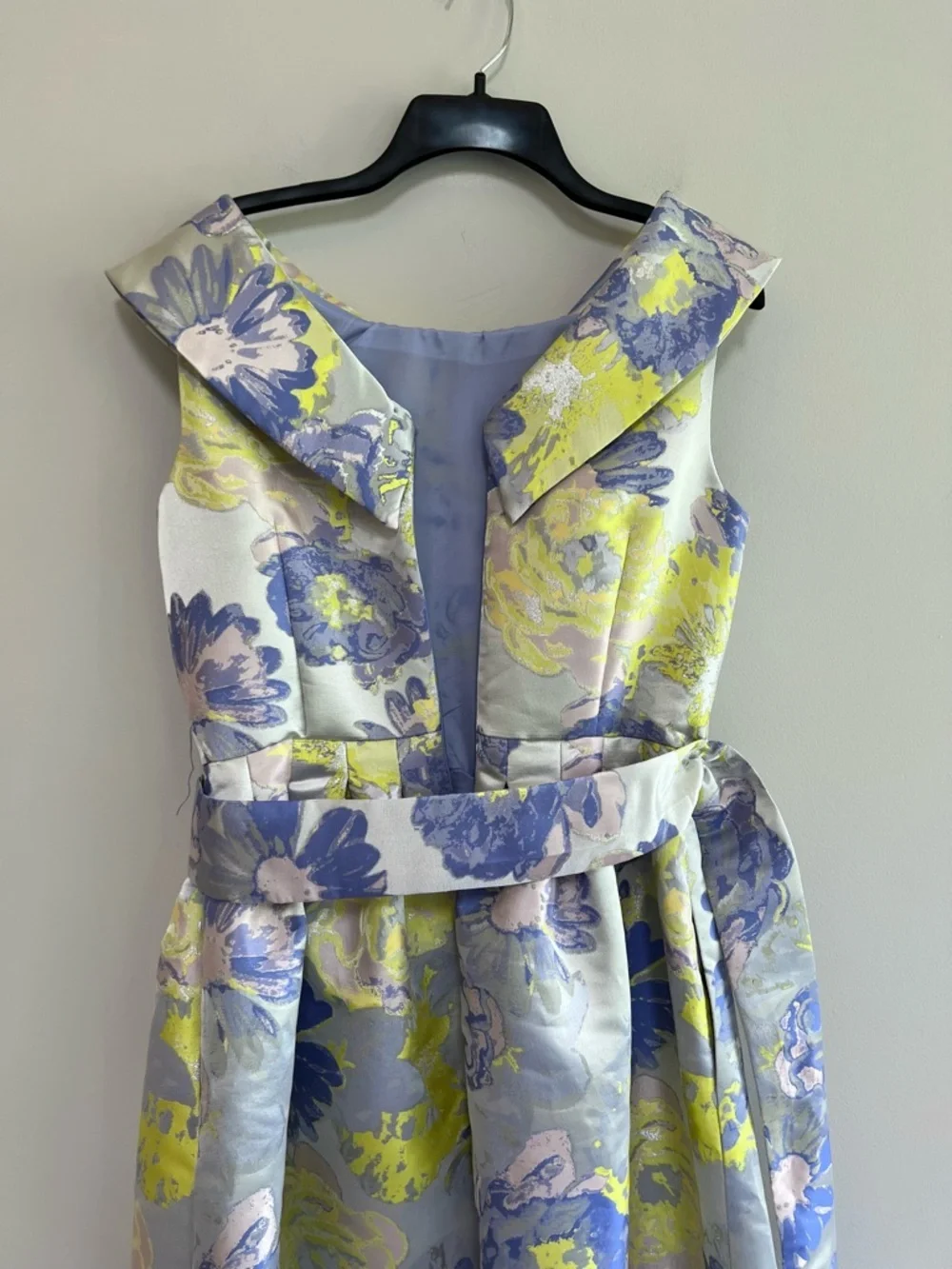 Alex Marie Diana Floral Fancy Party Belted Midi Dress in Yellow/Purple, 4 - Picture 5 of 12